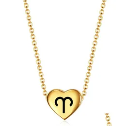 Pendant Necklaces Stainless Steel Heart Zodiac Necklace Women Boho Gold Plating 12 Constellations Collier Bijoux Drop Delivery Jewel Dhtqj