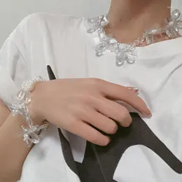 Link Bracelets Elegant Charm Transparent Acrylic Flower Bracelet For Women Temperament Summer Imitation Pearl Bride Wedding Jewelry