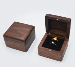 Jewelry Box Creative Wooden Ring Earring Box Pendant Jewelry Storage Box Black Walnut Earring Case Solid Wood Boxes