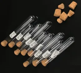 Plastik Test Tüpü Cork Stopper Ambalaj Şişesi 7ml 10ml 12ml 15ml 20ml 25ml 30ml 50ml lab