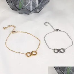 Chain Infinity Symbol Charm rostfritt stålarmband för kvinnor Enkel justerbar guld Sier nummer 8 armband Party Jewelry DHKPR