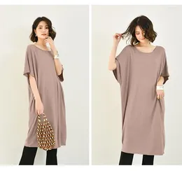 Casual Dresses Women's Dress 2023 Summer Short-sleeved Loose Long Skirt Fashion Solid Colour Knee-length Round Neck Nightdress Lady