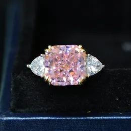 Luksusowy 4CT Pink Sapphire Diamentowy pierścionek 100% prawdziwy 925 Srebrny Srebrny Pierścień Wedding Pierścienia dla kobiet