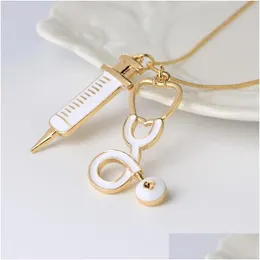 Pendant Necklaces Fashion Medical Jewelry Stethoscope Syringe Charms Necklace for Women Snake Chain Doctor Nurses Medicine School Gr Dh4z3