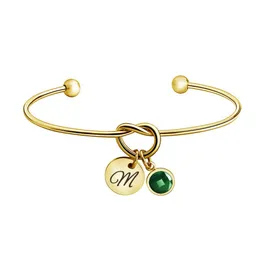 Bangle Initial Letter Knot Armband Love rostfritt stål Öppnande armband med 12 färger Födelsedagens charm hängsmycken för Wome Dhtyw