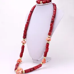 Necklace Earrings Set 4ujewelry 13mm-30mm African Bridal Jewelry Nature Red / Wine Coral Bead Nigeria 45 Inches Costume Jewellery 2023