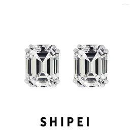 Stud Earrings SHIPEI Classic 925 Sterling Silver Emerald Cut 6CT G Color Sapphire Gemstone Fine Jewelry For Women Gift Wholesale