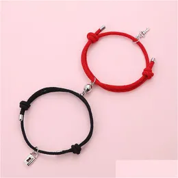 Charm Bracelets Love Lock Magnetic Couple Mutual Attraction Friendship Jewelry Rope Design Drop Delivery Dhlw6