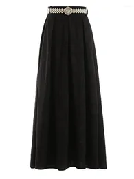Skirts High Waist White Jacquard Rhinestone Pearls Belt Zipper Half-body Skirt Women Fashion Tide Spring Summer 2023 M392