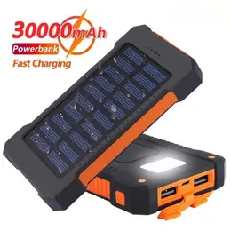 Free Customized LOGO Top Solar Power Bank Waterproof 30000mAh Solar Charger USB Ports External Charger Powerbank for Xiaomi Smartphone with LED Light