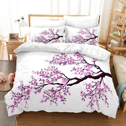 Bedding sets Beautiful Flowers Comforter Set Plum Bossom Duvet Quilt Cover For Adult Bed Linen And Pillowcase King Size 230609