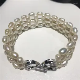 Link Armbänder Mode Einfache Reine Handgewebte 5-6 MM Reiskorn Form Süßwasser Perlenarmband