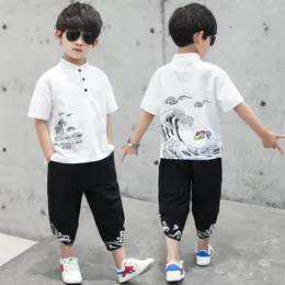 Kids Clothes Boys Chinese Painting Tee Shirt & Pants Teen Summer Clothing Set 4 5 6 7 8 9 10 11 12 13 Year Old Boy Clothes Set239U