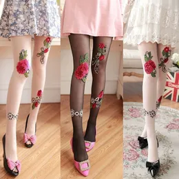 Socks Hosiery Women Sexy Pantyhose Tights Rhinestones Opaque Embroidery Flowers Party Dress Style Lace Panty Transparent Silk Stockings Female 230609