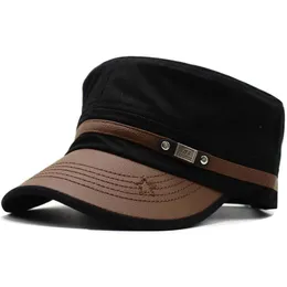 Men's Fashion Flat Top Hat pu leather Peaked Baseball cap GI Army Corps Hat Patrol Cadet Cap Sun Visor Snapback cap316g