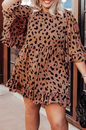 Wholesale Fast Shipping Plus Size Dress Women Leopard Shift Dress With Ruffle