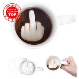 Mugs Creative Design White Middle Finger mug Novelty Style Mixing Coffee Milk Cup Funny Ceramic Mug 300ml Capacity Water Cup 230609