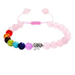 Perline 7 Chakra Braccialetto di perline Perline di pietra naturale Lega di yoga Metallo Placcato argento Bracciali con ciondoli Elefante Gioielli di amicizia Goccia Deliv Dh3Yg