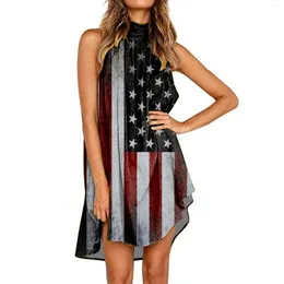 Casual Dresses Women Independence Day Print Summer For Halter Neck Sundress Flowy Sleeveless Knee Length Irregular Lon Dress