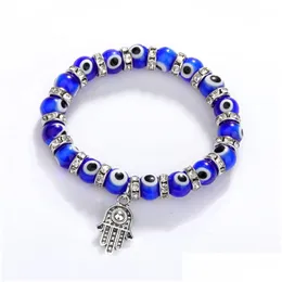 Catena 8Mm Turchia Evil Blue Eyes Perline Bracciali Hamsa Hand Charm Bracciale Uomo Donna Moda Gioielli Amicizia Drop Delivery Dhz2W