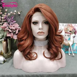 Dantelli peruklar imstyle bakır kırmızı peruk kısa dalgalı sentetik ön kadın ısıya dayanıklı fiber cosplay 230609