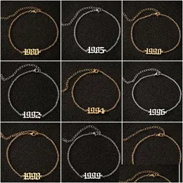 Kette Geburtsjahr Knöchel Bein Armband Schmuck Personalisieren Edelstahl Gold Benutzerdefinierte Nummer Fußkettchen Freundschaft Geschenke Drop Lieferung Brac Dhxsn