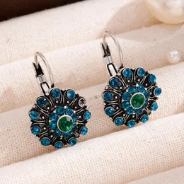 Dangle Küpe Kadınlar Kristal Damla Küpe Vintage Yuvarlak Çiçek Retro Rhinestone Beyan Çarşamba Kearing Bohem Takı Hediyesi