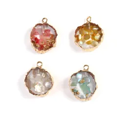 Annan modeharts Round Stone Pendant Charm Natural Gemstone Shell paljetter MTI Färg med guldplatta DIY -smycken för Drop D DHEC1