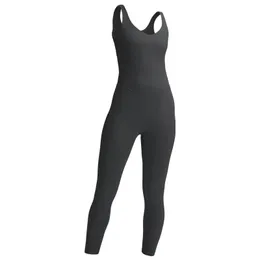 Macacão LL Yoga Macacão de dois lados buff nu nylon de alta elasticidade feminino Esportes lu macacão calça colete macacão justo