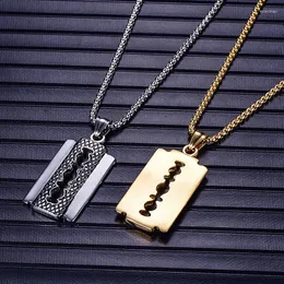 Pendant Necklaces Punk Razor Blade Pendants Gold Color Stainless Steel Chain Barber Shop Necklace For Men Jewelry