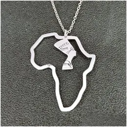 Pendant Necklaces Stainless Steel Africa Map Simple Hollow Portrait Necklace Jewelry Gifts For Men Women Drop Delivery Pendants Dhron