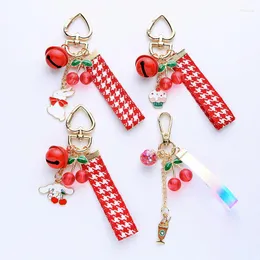Keychains Cherry Small Bell Keychain Keyring Pendant Clothes Backpack Car Key Chains Charms Couple Gift Women Bag Decoration