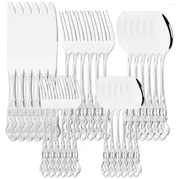 Zestawy naczyń obiadowych 30pcs Royal Silver Set Knives Deser Fork Spoon Cutlery ze stali ze stoliki ze stoliki ze stoliki