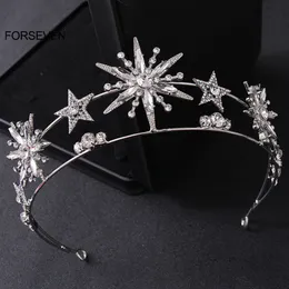 Wedding Hair Jewelry Baroque Princess Diadem Bling Star Tiara and Crown GoldSilver Color Metal Headbands for Bride 230609