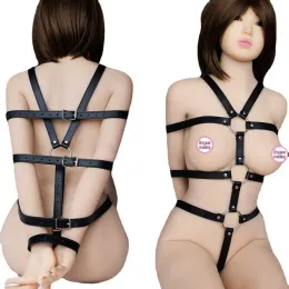 SMアダルトセックス製品女性ワンピースバインディングブラックレザー服代替おもちゃ