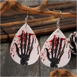 Charm Halloween Palm Earring Retro Hand Blood Drop Printed Leather Earrings For Women Party Jewelry Delivery Dhgbz