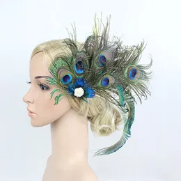Wedding Hair Jewelry Fascinator 1920s Peacock Feather Headband Clothing Hairpin Head Trim Side Clip Performance Party Accessories Bride 230609