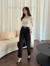 Pantaloni da donna Capris Designer high-end capace semplice stile OL a vita alta cintura tagliata a tubi di fumo pantaloni affusolati decorativi 8O4R