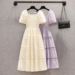 Party Dresses Summer Elegant Lace Embroidery Princess Dress Puff Short Sleeve Midi For Women Ladies Clothing Female Vestido Robe