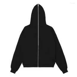 Men's Hoodies Loose Fitting Retro Trend Hoodie Black Men's Sweater Solid Color Zipper Top Fashion Casual Sports Clothing Running Long