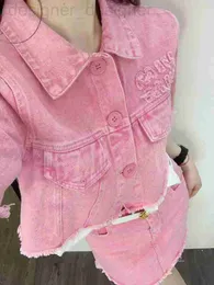 Kvinnors tvådelade byxor Designer Nanyou Net Red 23SS Ny Pink Short Sleeve Jean Jacket Top Bag Hip A-Line High midje kjol Set NL1U
