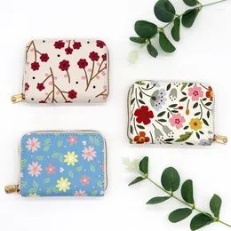 Kortinnehavare blommor ID -kort Business Zipper Anti Thief Bank Credit Bus Cover Holder Organizer Coin Pouch Wallet Organ Bag