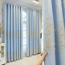Curtain French Elegant Double Layer Girls Window Curtains For Living Room Bedroom Light Luxury Gold Rose Embroidered Tulle Sheer Drapes
