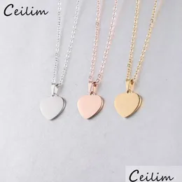 Collane con ciondolo Moda Collana con cuore in bianco Amore Cuori in acciaio inossidabile Fascino Gioielli in argento dorato per l'acquirente Propria incisione Drop Deli Dhjqx