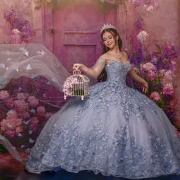 Nya quinceanera klänningar bollklänningar 3d blommor pärlor sequined crystal sweet 15 16 klänning prom klänningar vestido de 15 anos