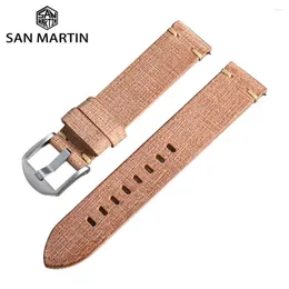 Watch Bands San Martin Cloth Textured Leather Watchband Quick Release Cowhide Band For Men's 20mm Retro Pin Buckle Universal Interface
