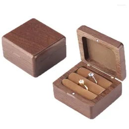 Jewelry Pouches Custom Black Walnut Ring Wooden Proposal Storage Display Solid Wood Pair Packaging Box Christmas Party Gift