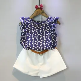 Girls Clothing Sets Summer Casual Children girl dress Sets Flowers Blue T-shirt+ Pants Kids Summer Suit For 3-7 Years