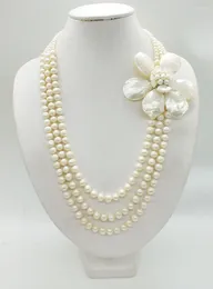 Pendant Necklaces Classic Fashion! 3 Rows Natural White Freshwater Pearl Flower Necklace. Latest Design Bridal Wedding Necklace Jewelry