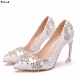 Luxo cristais strass sapatos de casamento para noiva dedo do pé pontudo 9 cm salto alto feminino bombas senhoras vestido de baile sapatos de salto alto CL2421